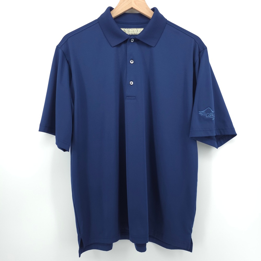 Donald Ross Mens Polo Shirt Medium Blue Old Corkscrew Golf Club Performance Navy